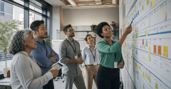 Fiber operator team reviewing an OSS/BSS implementation timeline