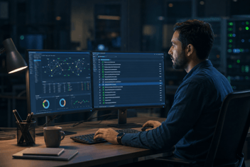 Fiber operator NOC engineer monitoring network diagnostics 