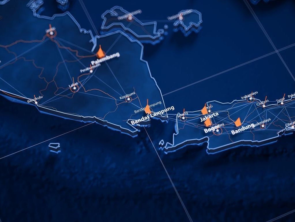 map of connections on an outlined map and cities representing gis