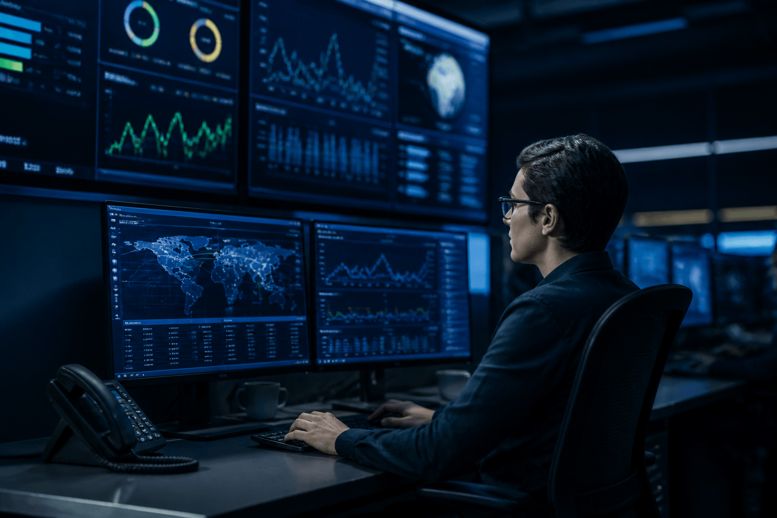 Network engineer monitoring Virtual ISP infrastructure including BNG and CGNAT dashboards