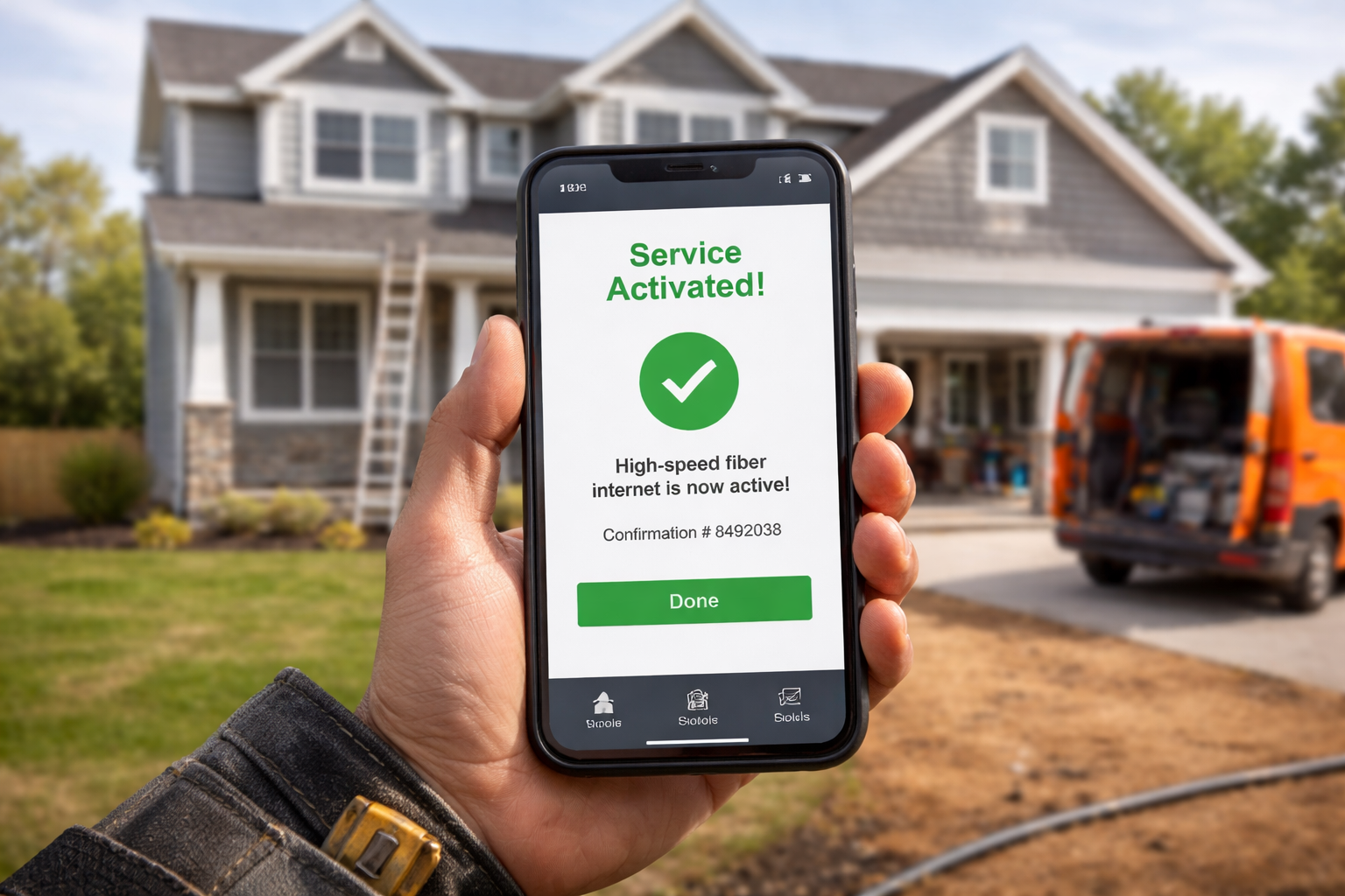 activation screen for new fiber install in front of new property