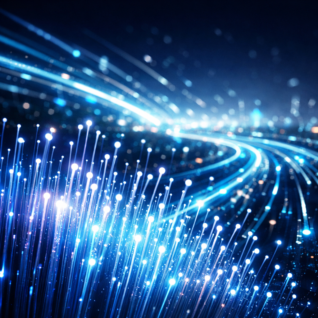 fiber connection visual with beams of light